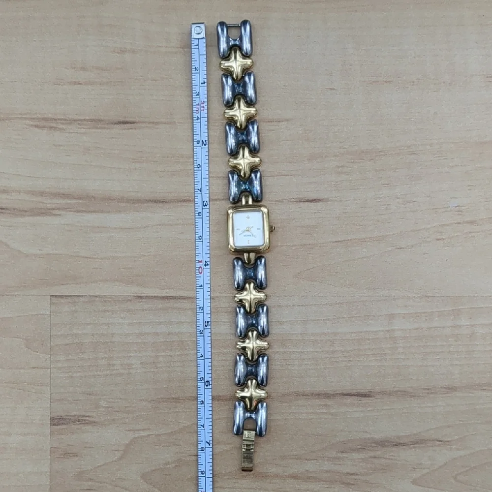 Vintage Monet 1980s Two-Tone Gold and Silver Sculptural Link Bracelet Watch - Picture 11 of 11